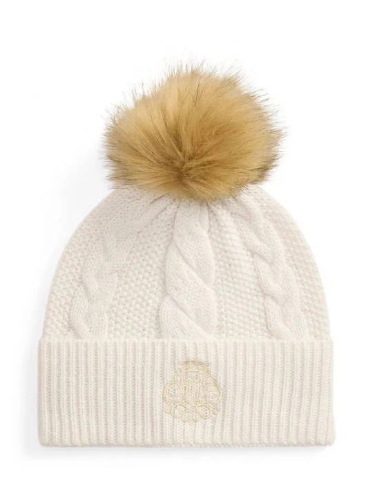 Obrázek produktu Lauren Ralph Lauren čepice s bambulí dámská s vlnou béžová
