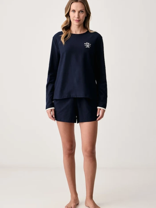 Obrázek produktu Lauren Ralph Lauren dvoudílné pyžamo dámské bavlněné námořnická modř