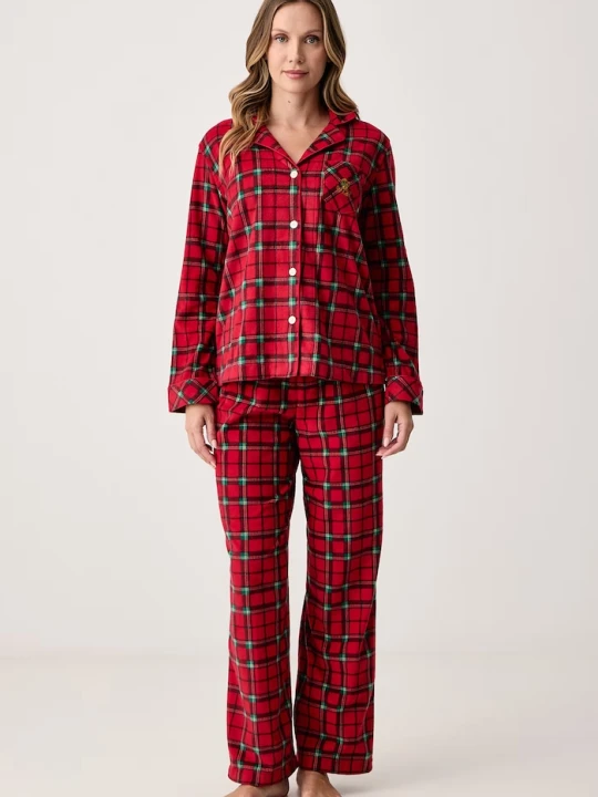 Obrázek produktu Lauren Ralph Lauren dvoudílné pyžamo dámské fleecové červená