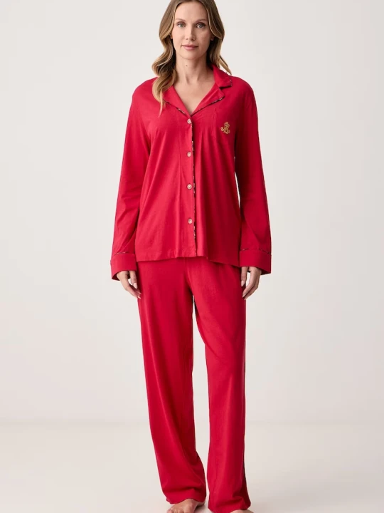 Obrázek produktu Lauren Ralph Lauren dvoudílné pyžamo dámské s bavlnou červená