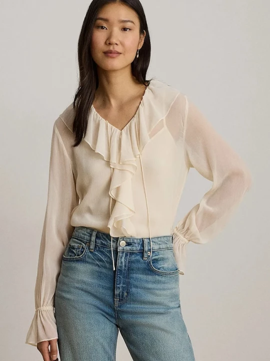 Obrázek produktu Lauren Ralph Lauren halenka s volánkem dámská béžová