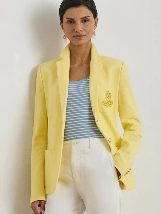 Obrázek produktu Lauren Ralph Lauren jednořadé sako dámské bavlněné elastanem žlutá