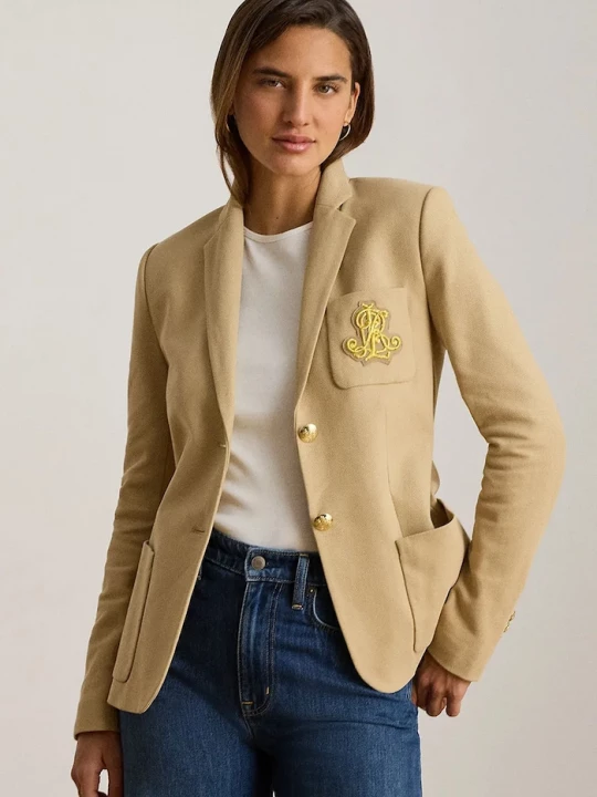 Obrázek produktu Lauren Ralph Lauren jednořadé sako dámské bavlněné s elastanem béžová