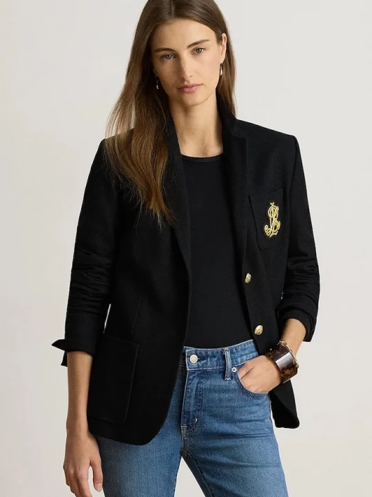 Obrázek produktu Lauren Ralph Lauren jednořadé sako dámské bavlněné s elastanem černá