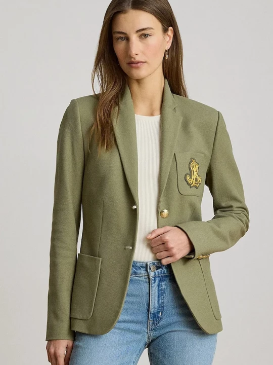 Obrázek produktu Lauren Ralph Lauren jednořadé sako dámské bavlněné s elastanem zelená