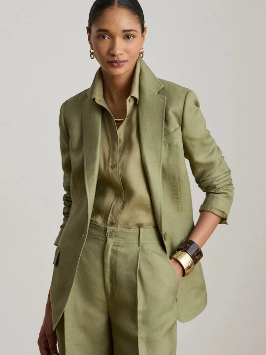 Obrázek produktu Lauren Ralph Lauren jednořadé sako dámské se lnem zelená