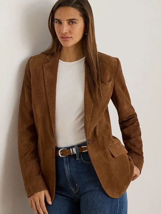 Obrázek produktu Lauren Ralph Lauren jednořadé sako dámské semišové hnědá
