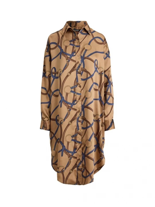 Obrázek produktu Lauren Ralph Lauren Košilové šaty tmavě béžová / marine modrá / hnědá / zlatě žlutá