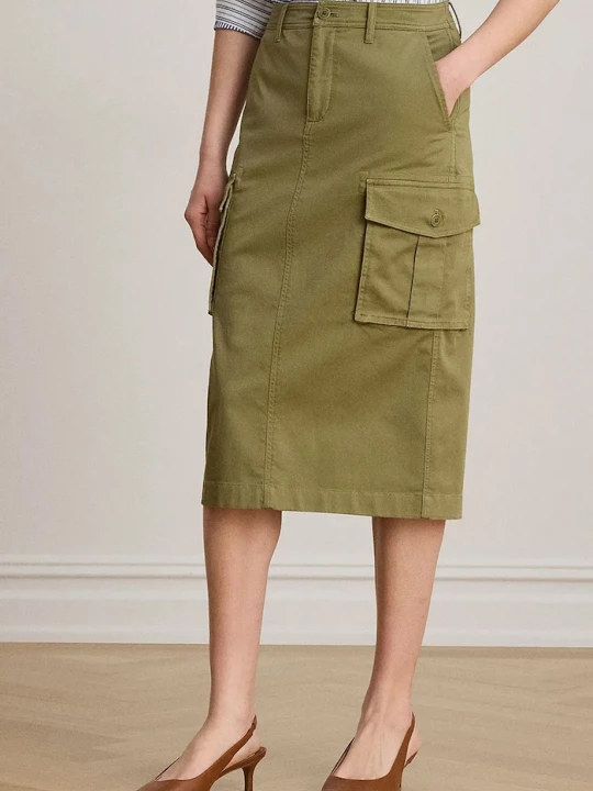 Obrázek produktu Lauren Ralph Lauren pouzdrová sukně bavlněná s elastanem zelená