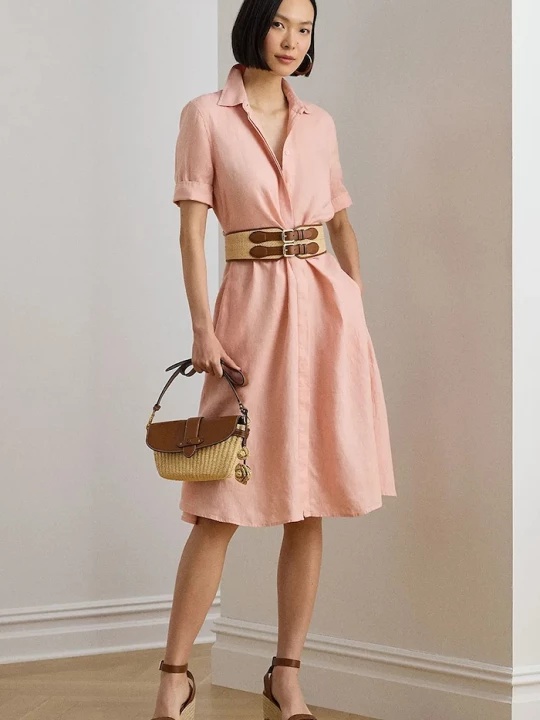 Obrázek produktu Lauren Ralph Lauren rozšířené lněné šaty růžová