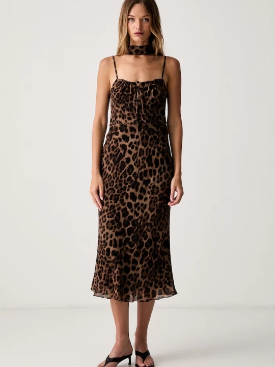 Obrázek produktu Le Privé letní šaty z viskózy JANELLE CHIFFON LEOPARD hnědá