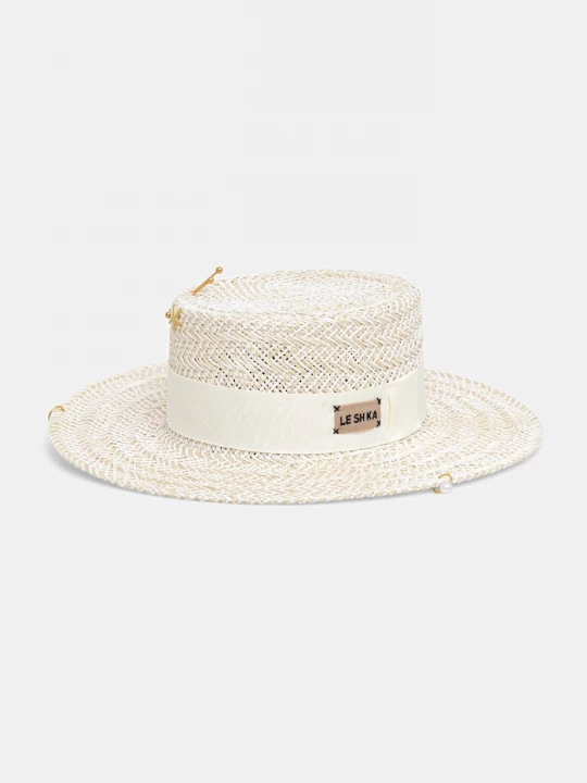 Obrázek produktu LE SH KA headwear LE SH KA slaměný klobouk dámský Double Chain Pearl Canotier béžová