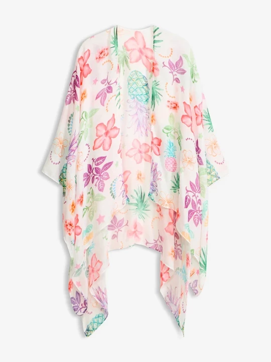Obrázek produktu Lekkie letnie poncho we wzór w kwiaty BonPrix biały