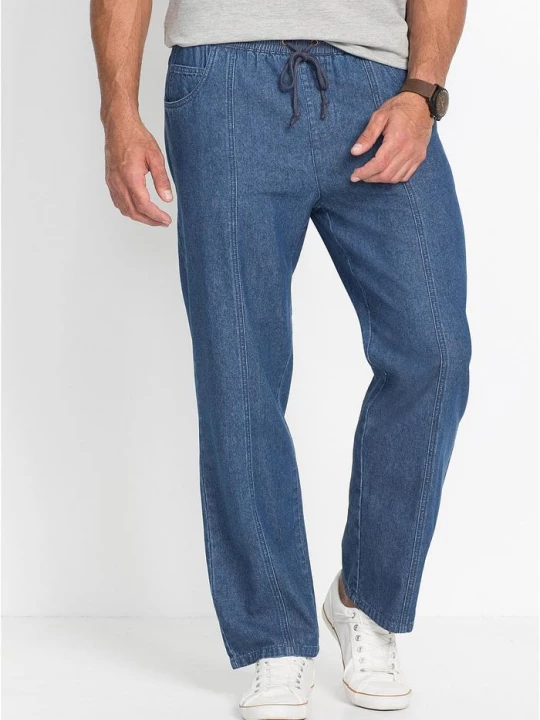 Obrázek produktu Lekkie spodnie z gumką w talii o kroju loose fit, prosta nogawka BonPrix niebieski