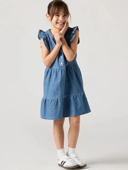 Obrázek produktu Levi's Dětské bavlněné šaty Levi's FLUTTER SLEEVE BUTTON UP D modrá