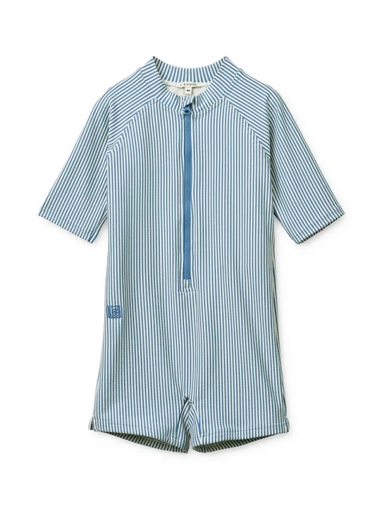 Obrázek produktu Liewood plážový overal dětský Max Seersucker Shortsleeve Swim Jumpsuit modrá