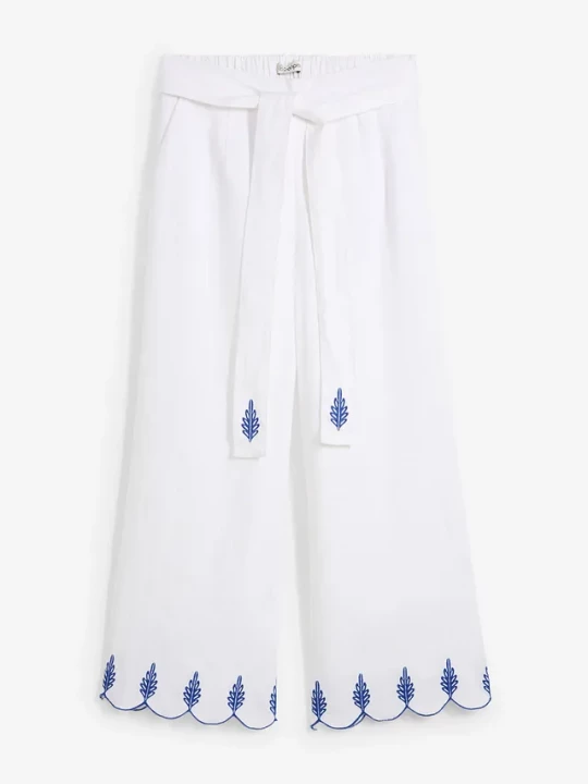 Obrázek produktu Lniane spodnie culotte z paskiem BonPrix biały