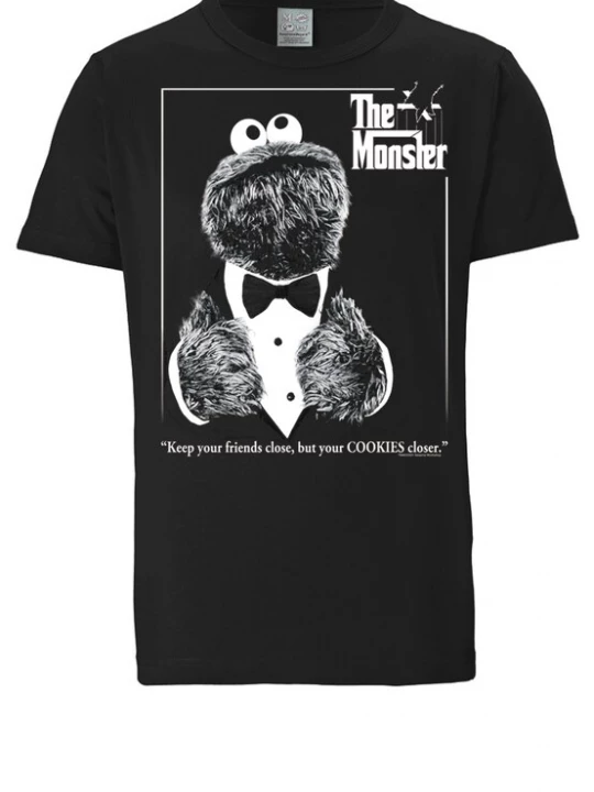 Obrázek produktu LOGOSHIRT Tričko 'Sesamstrasse - Krümelmonster Pate'  černá / bílá