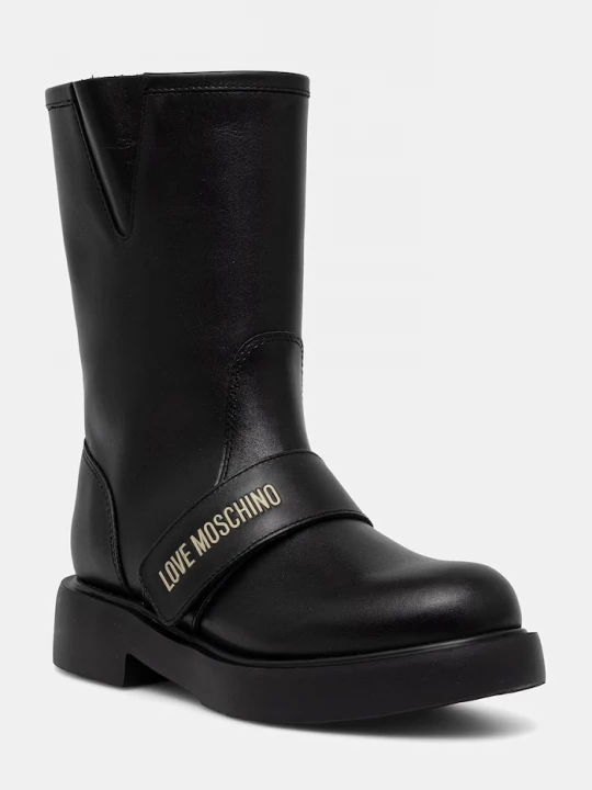 Obrázek produktu Love Moschino kotníkové boty na plochém podpatku dámské kožené černá