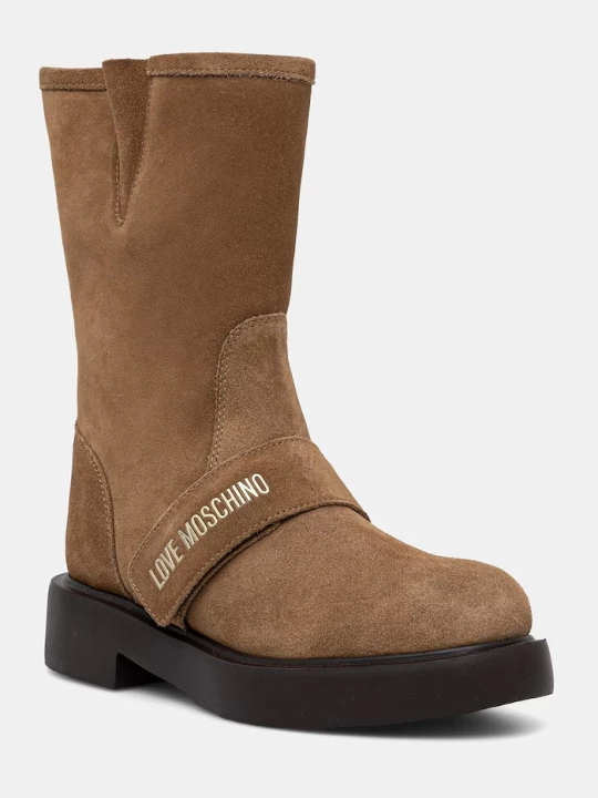 Obrázek produktu Love Moschino kotníkové boty na plochém podpatku dámské semišové hnědá
