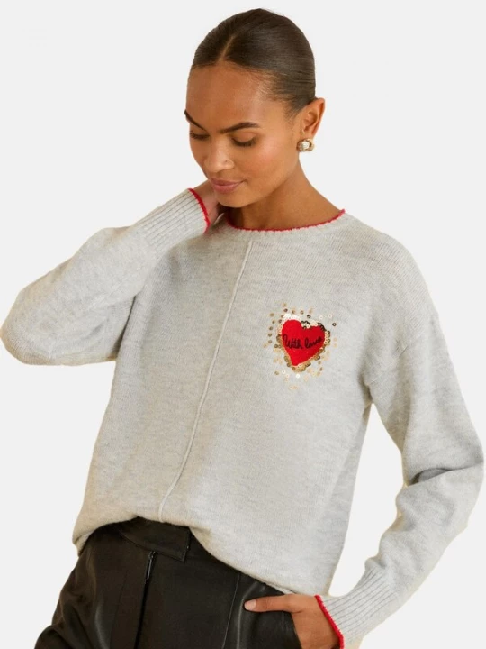 Obrázek produktu love & roses Svetr šedá / červená / černá