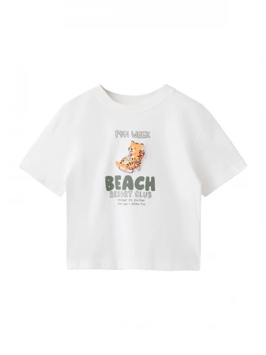 Obrázek produktu MANGO KIDS Tričko 'BEACH' olivová / oranžová / černá / bílá