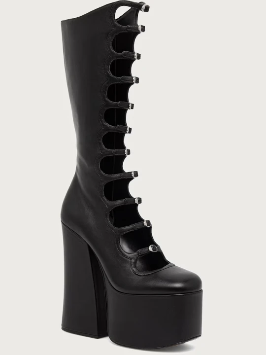 Obrázek produktu MARC JACOBS kozačky nad kolena na sloupku dámské kožené THE KIKI KNEE HIGH BOOT černá