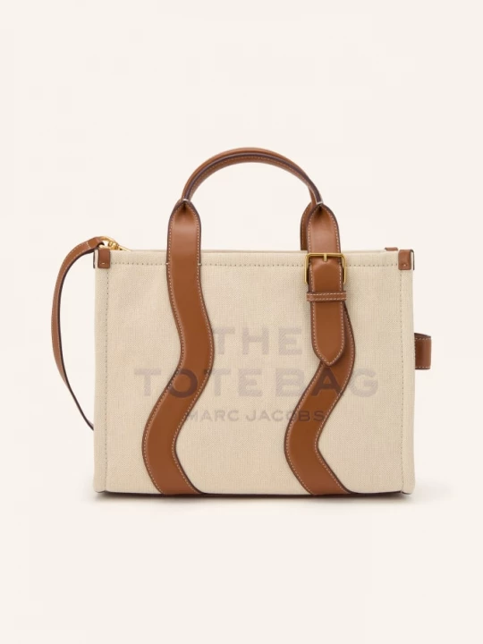 Obrázek produktu Marc Jacobs Shopper The Medum Canvas Tote Wavy Stripes Leather béžová / zlatá / hnědá