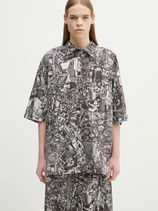 Obrázek produktu Marcelo Burlon Bavlněná košile Marcelo Burlon Aop Mech Bowling Shirt Dark Grey Medium šedá