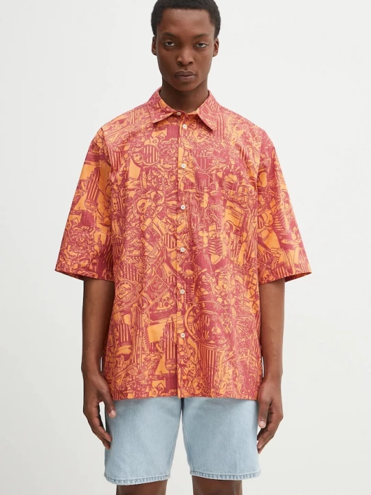 Obrázek produktu Marcelo Burlon Bavlněná košile Marcelo Burlon Aop Mech Bowling Shirt Orange Burgundy