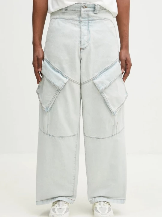 Obrázek produktu Marcelo Burlon Bavlněné džíny Marcelo Burlon Bleach Denim Wide Cargo Light Blue No Co