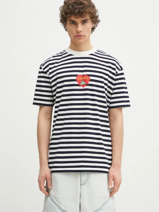 Obrázek produktu Marcelo Burlon Bavlněné tričko Marcelo Burlon Bunny Heart Stripe Basic Tee White Navy námořnická modř