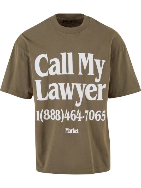 Obrázek produktu MARKET Tričko 'Call My Lawyer' khaki / bílá