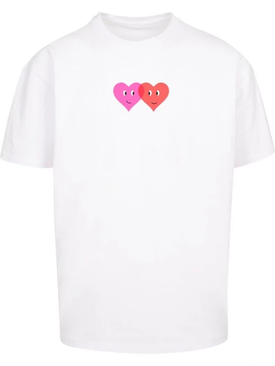 Obrázek produktu Merchcode Tričko 'Hugs & Love - Two Hearts'  pink / krvavě červená / bílá