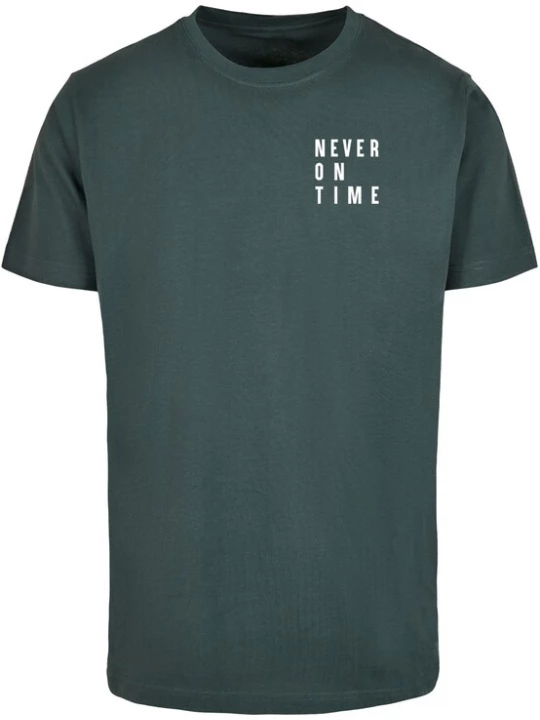 Obrázek produktu Merchcode Tričko 'Never On Time'  tmavě zelená / bílá
