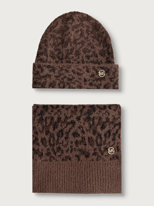 Obrázek produktu MICHAEL Michael Kors čepice a šála dámská s příměsí vlny hnědá