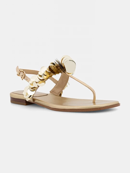 Obrázek produktu MICHAEL Michael Kors sandály na nízkém podpatku dámské kožené Loretta Thong Sandal zlatá