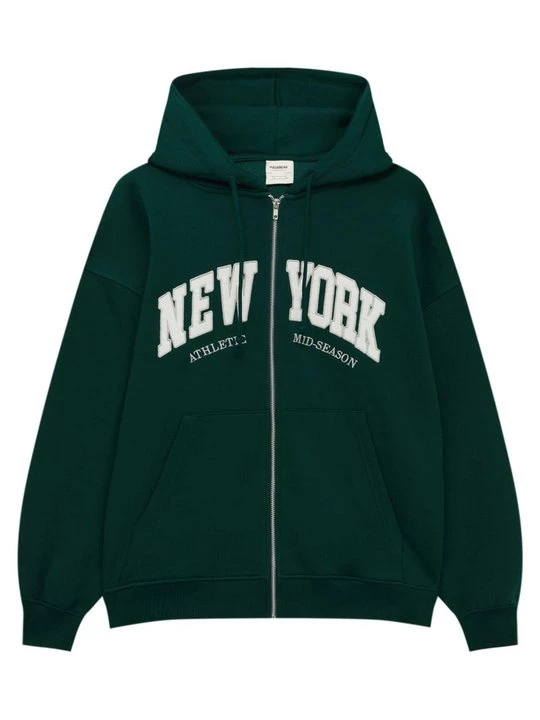Obrázek produktu Mikina na zip PULL&BEAR melírovaná tmavě zelená