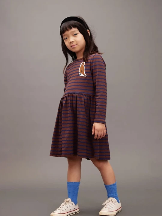 Obrázek produktu Mini Rodini Dětské šaty s bavlnou Mini Rodini Stripe bird hnědá