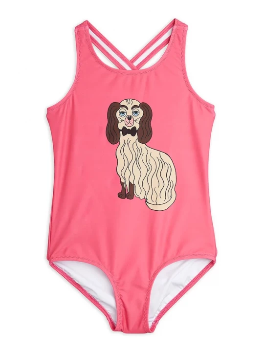 Obrázek produktu Mini Rodini Jednodílné dětské plavky Mini Rodini Dashing dog růžová