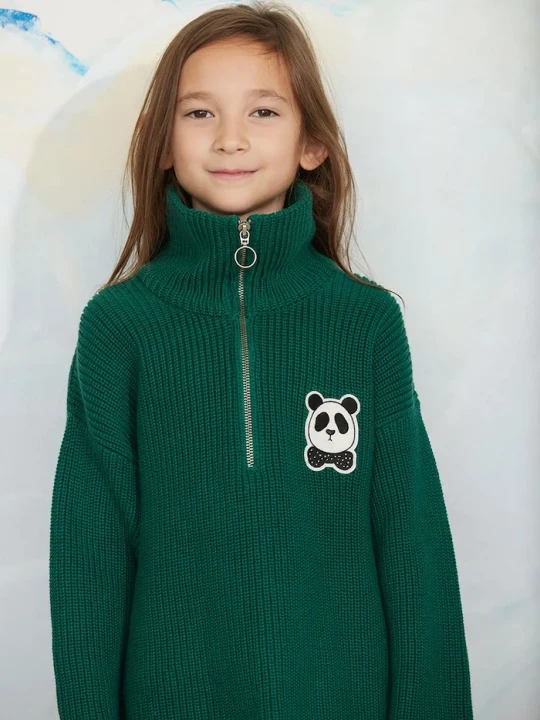 Obrázek produktu Mini Rodini svetr dětský bavlněný Panda zelená