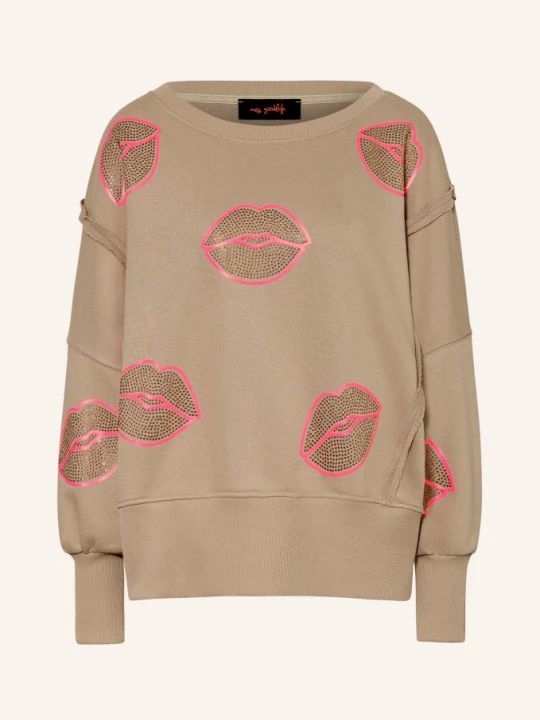 Obrázek produktu Miss Goodlife Oversized Mikina S Ozdobnými Kamínky béžová / neonově růžová