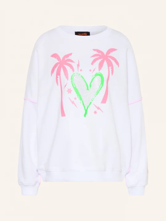 Obrázek produktu Miss Goodlife Oversized Mikina S Ozdobnými Kamínky bílá / světle červená / neonově zelená