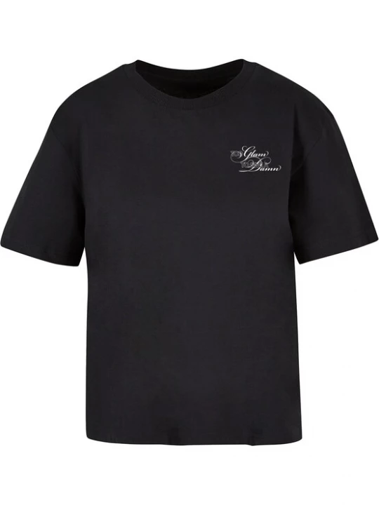 Obrázek produktu Miss Tee Tričko 'Give A Damn' šedobéžová / růže / černá / bílá