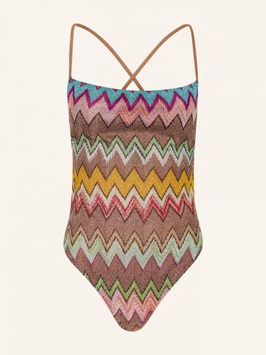 Obrázek produktu Missoni Plavky S Třpytivou Přízí hnědá / tmavě žlutá / mátová