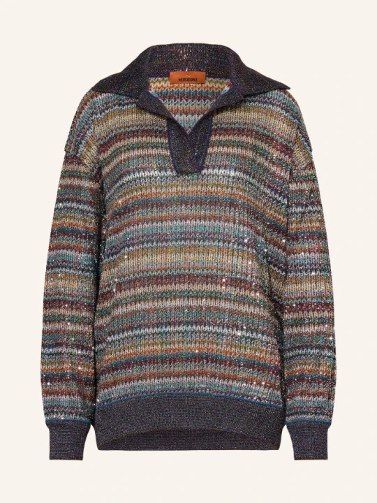 Obrázek produktu Missoni Svetr S Flitry A Třpytivou Přízí světle šedá / tmavě červená / tmavě modrá