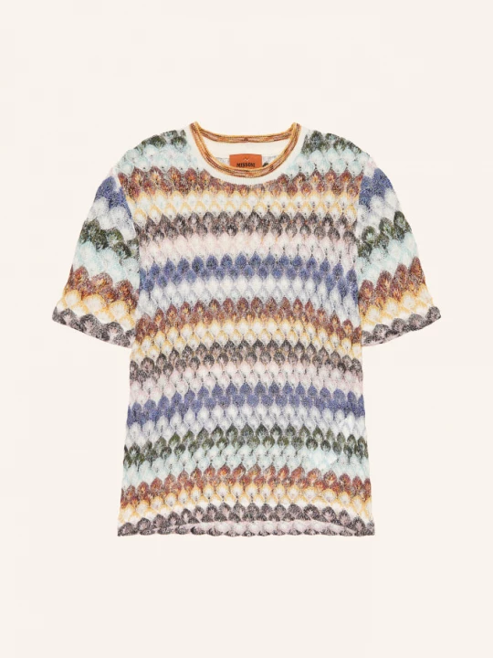 Obrázek produktu Missoni Úpletové Tričko S Třpytivou Přízí krémová / tmavě zelená / modrá