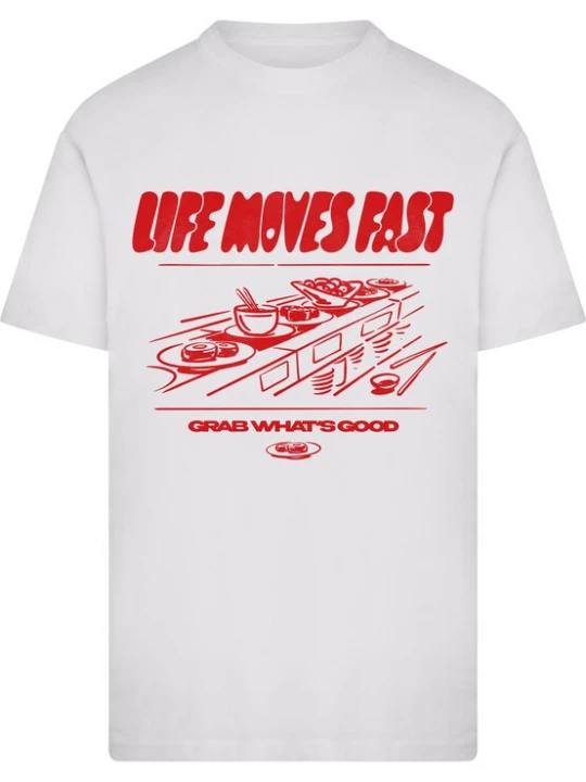 Obrázek produktu Mister Tee Tričko 'Life Moves Fast Grab What is Good' červená / bílá