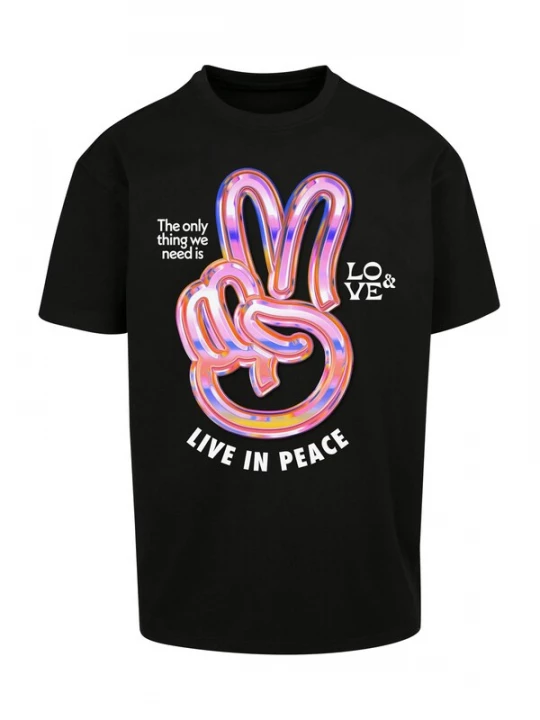 Obrázek produktu Mister Tee Tričko 'Live in Peace'  světle fialová / jasně oranžová / černá / bílá