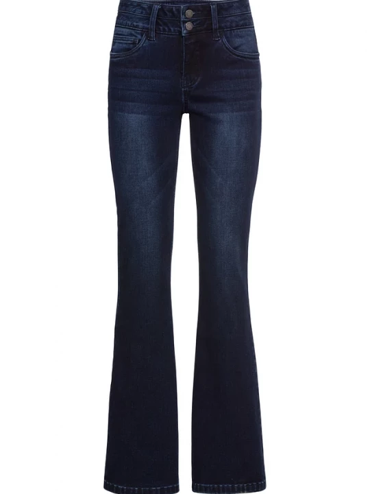Obrázek produktu Modelujące jeansy ze stretchem, high waist, krój bootcut BonPrix niebieski